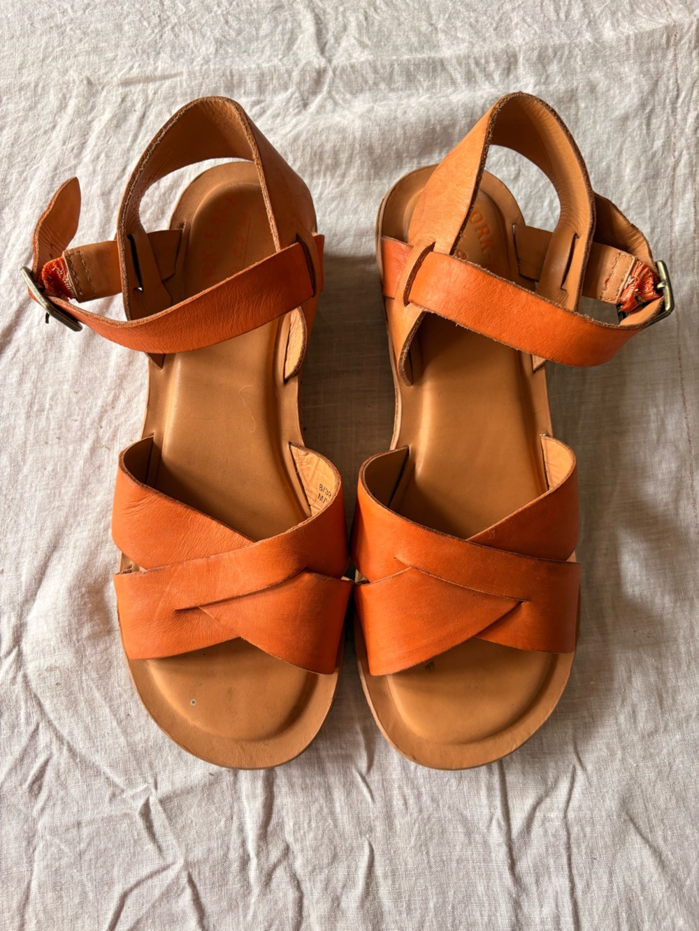 Kork-Ease Myrna 2.0 Leather Platform Wedge Sandals Orange Tan Cork Women Size 8